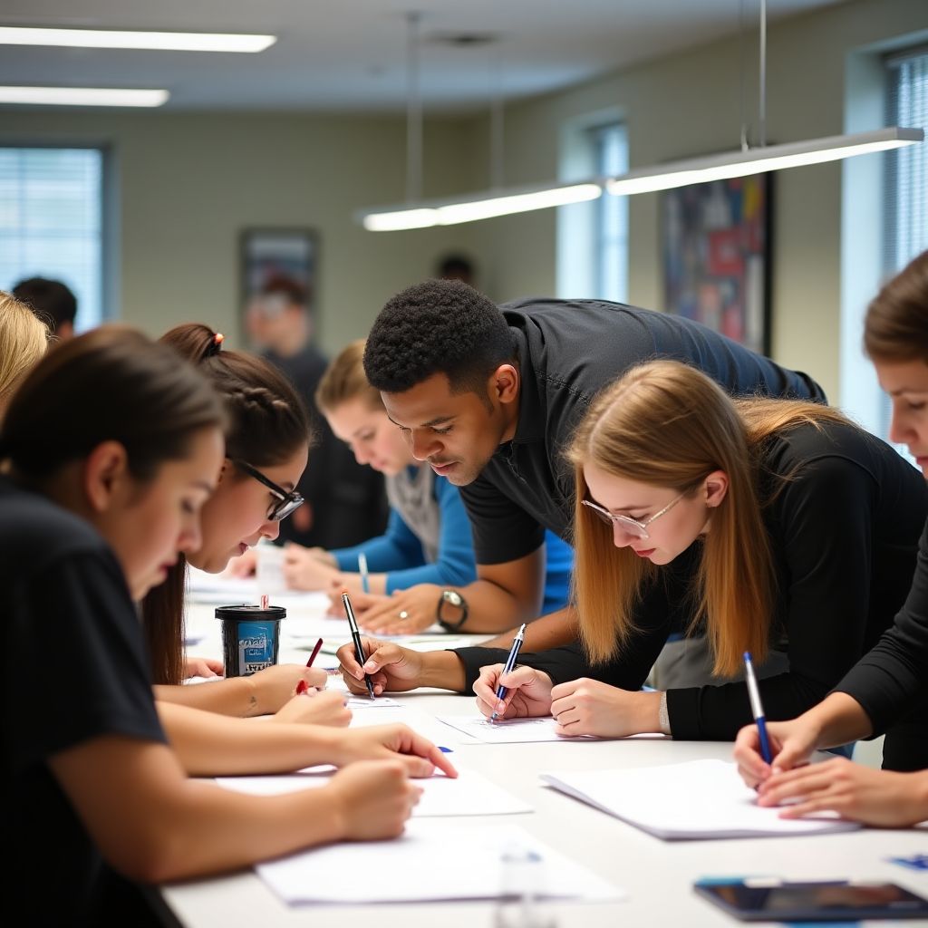 Estudantes em aula de design gráfico
