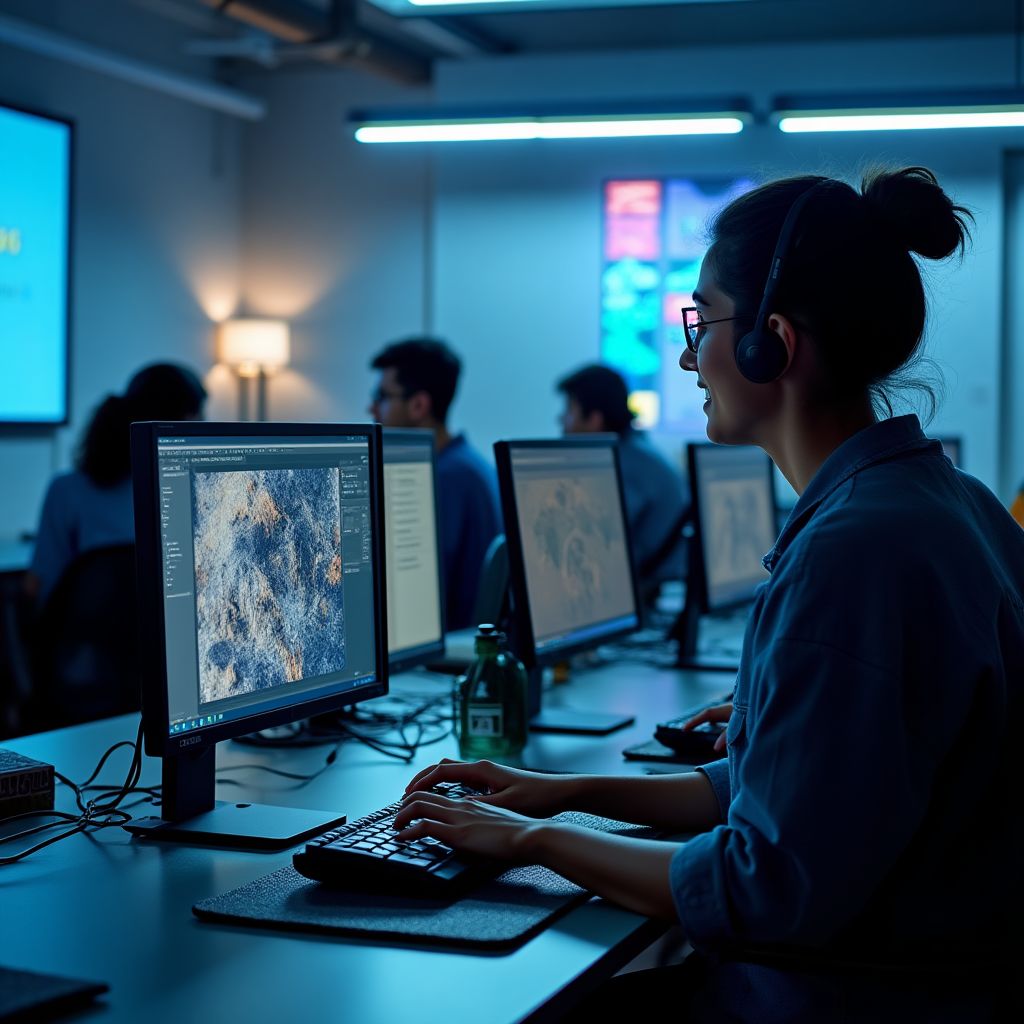 Estudantes trabalhando em design gráfico