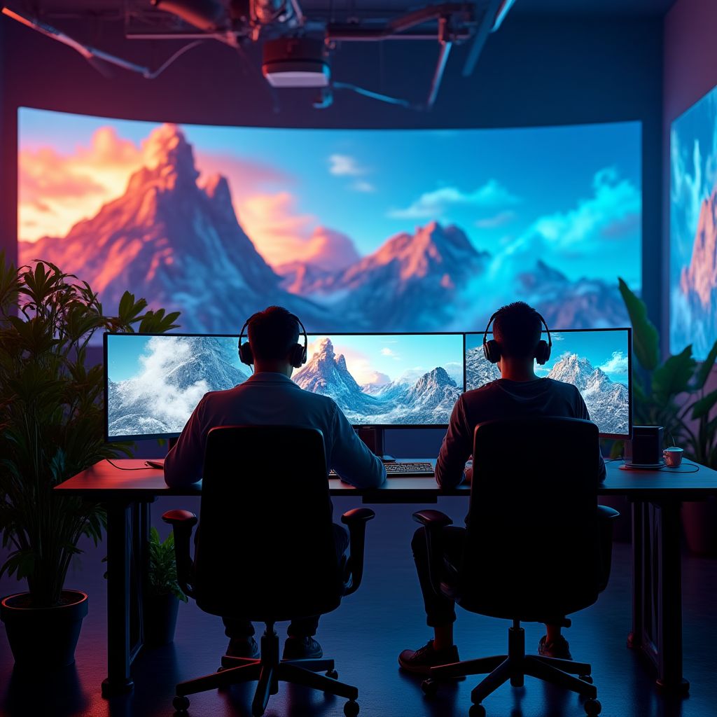 Estudantes trabalhando com motion graphics